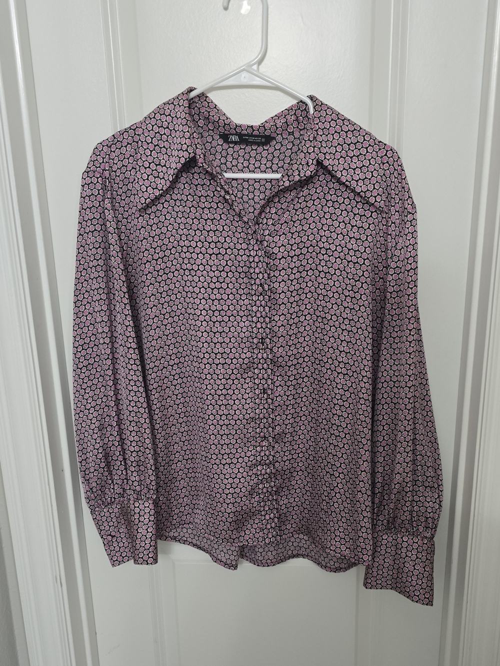 Zara Pink Geometric Button-Down Shirt